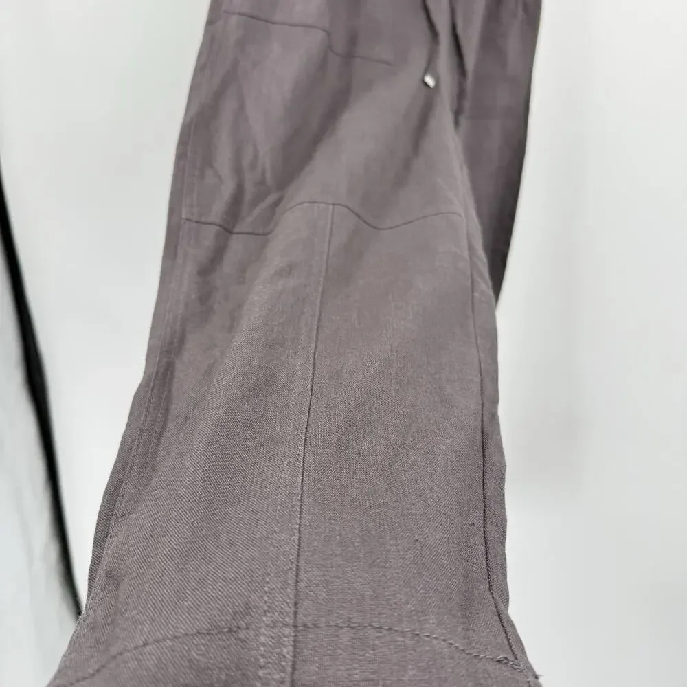 Zara Linen Blend Crop Pants XS Gray Elastic Waist Tie Boho Coastal Relaxed
